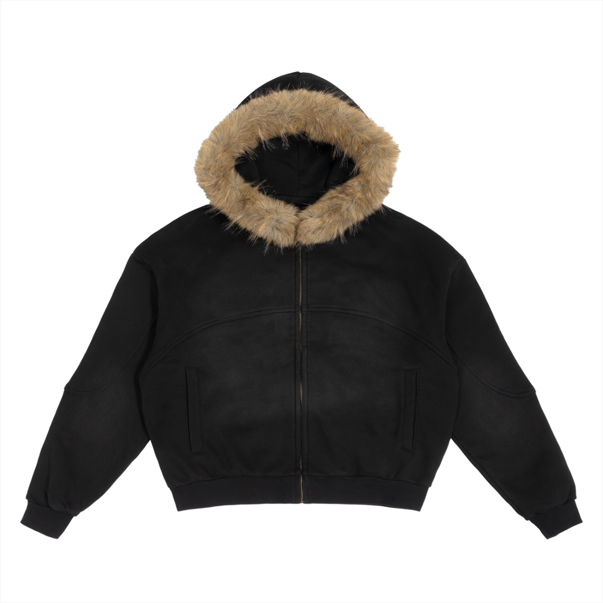 barcode fur lined hoodie